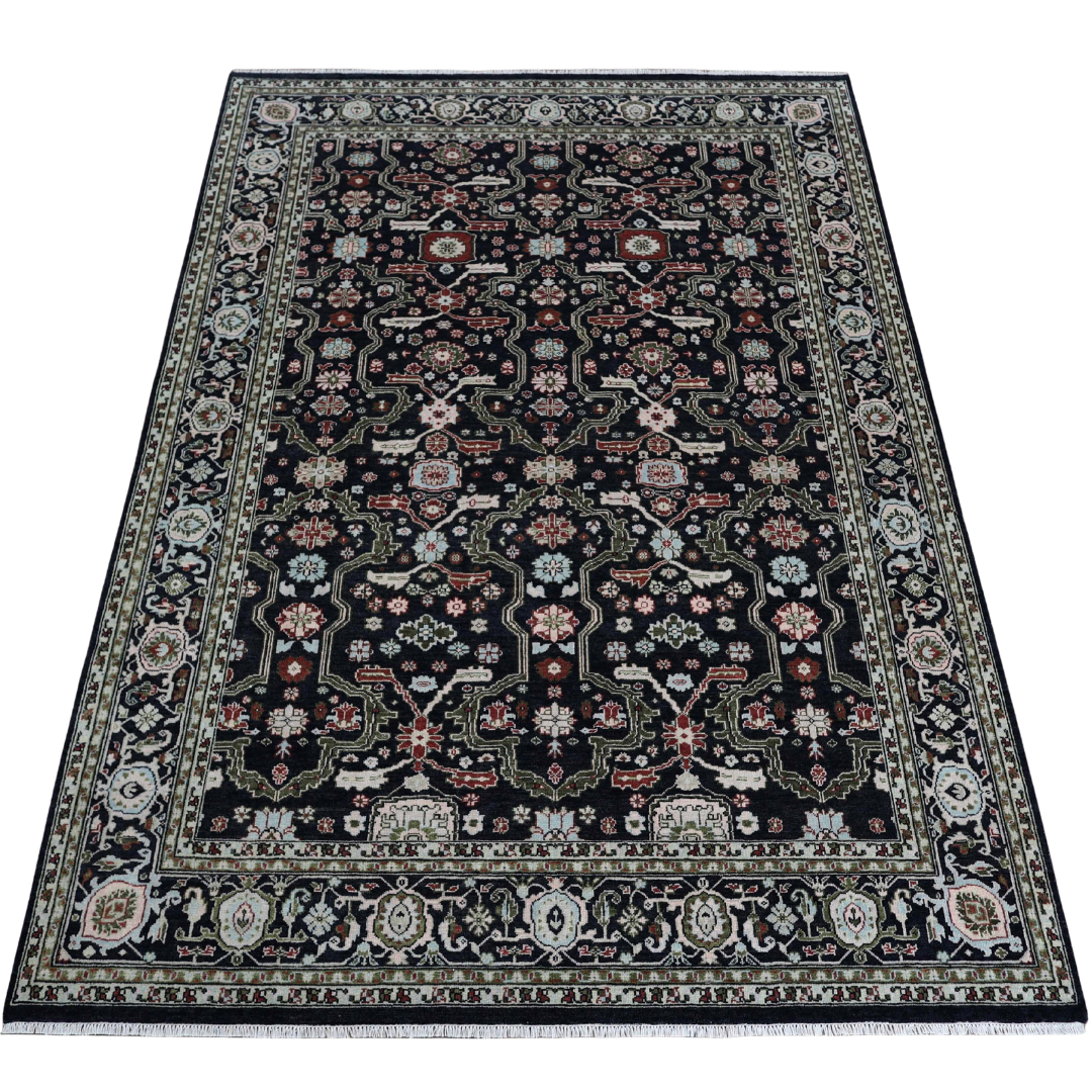 Eleanor navy Oushak area rug with traditional floral motifs