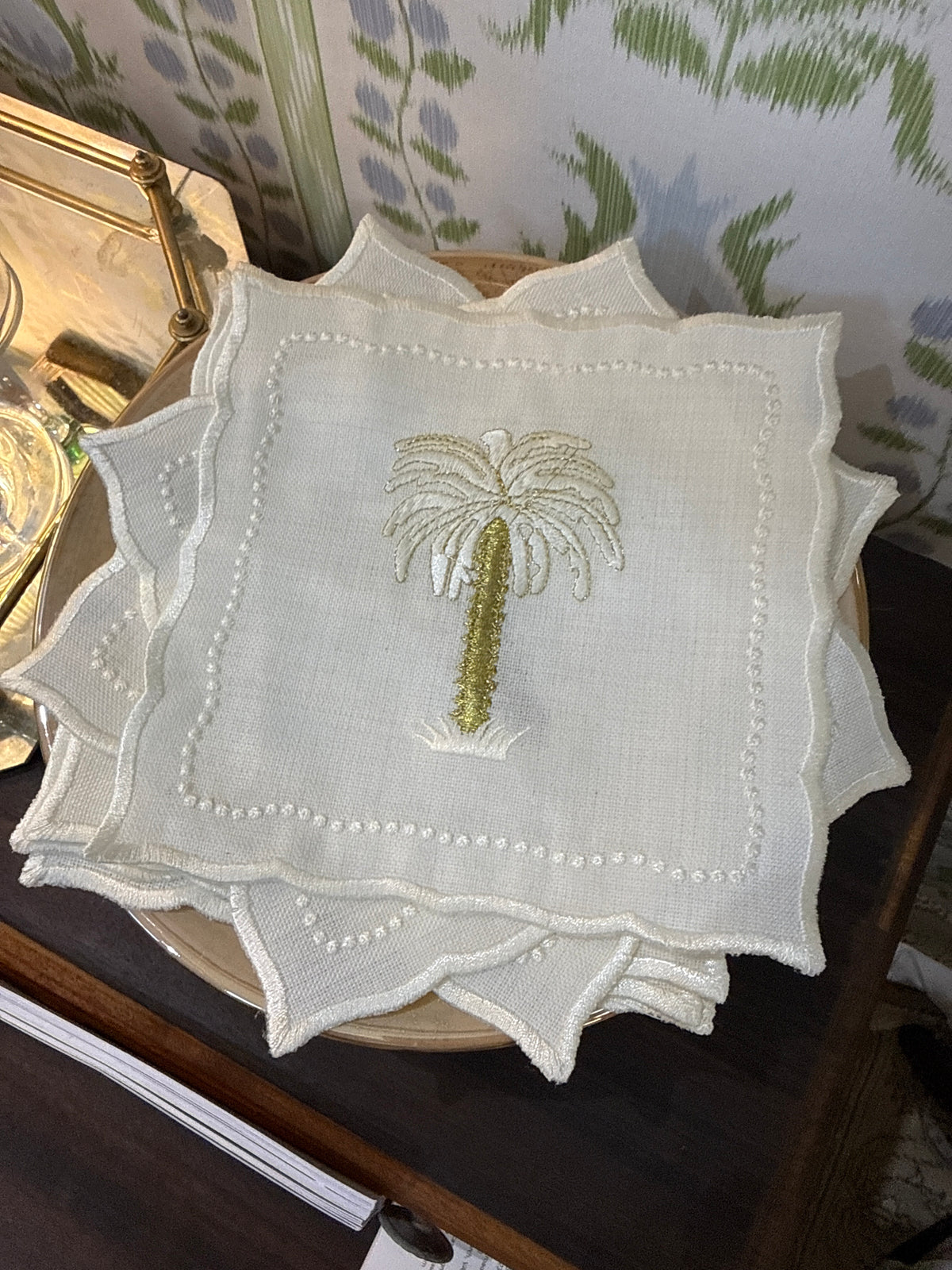 Embroidered linen cocktail napkins