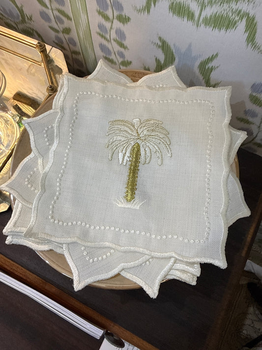 Embroidered linen cocktail napkins