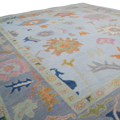 Colorful floral-patterned rug on a plain background