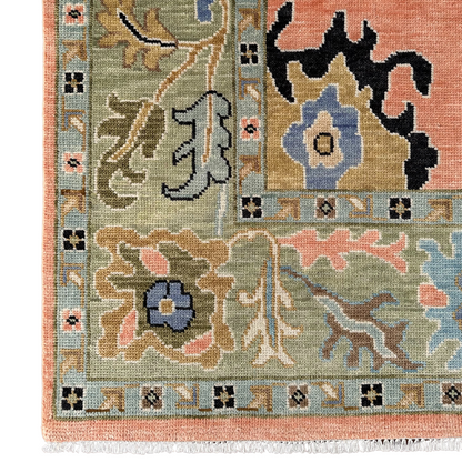 Decorative rug with intricate patterns and colors on a white background