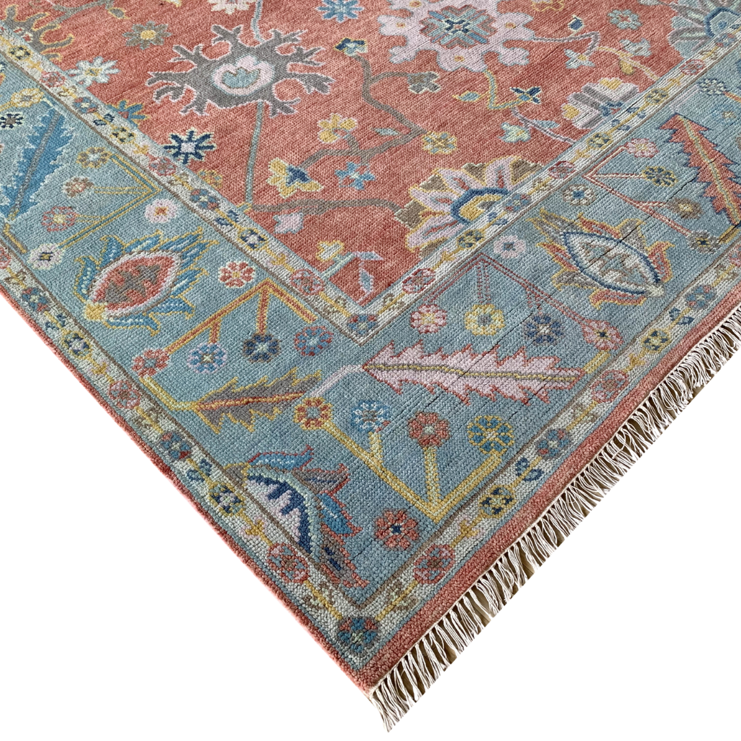 Georgia peach and blue floral Oushak rug
