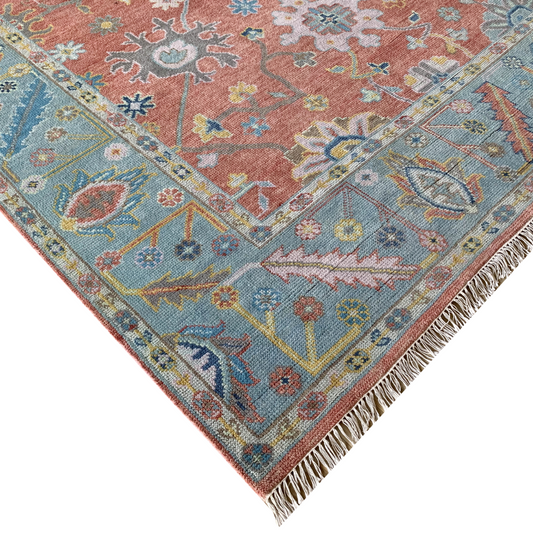 Georgia peach and blue floral Oushak rug