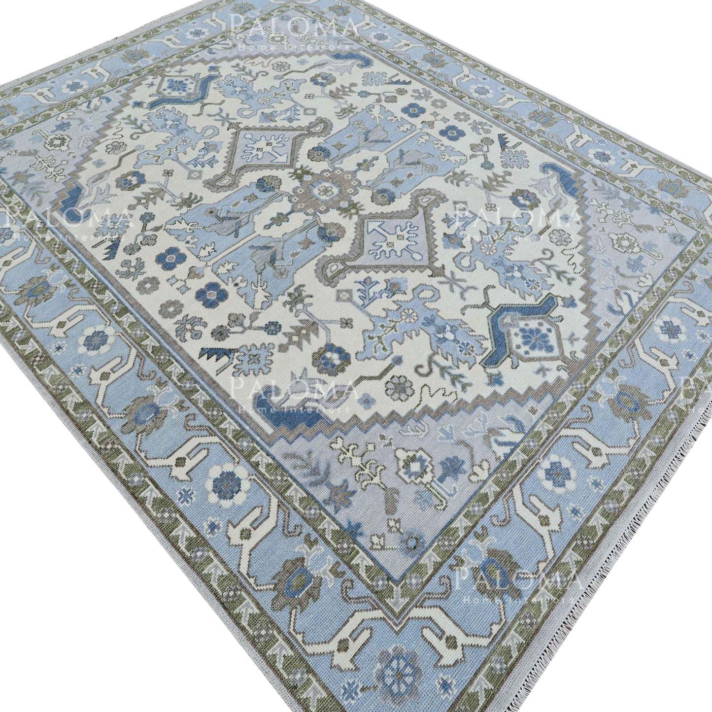 Handmade wool rug with traditional floral and geometric motifs
