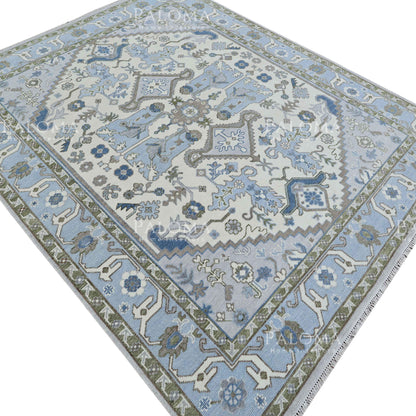 Handmade wool rug with traditional floral and geometric motifs