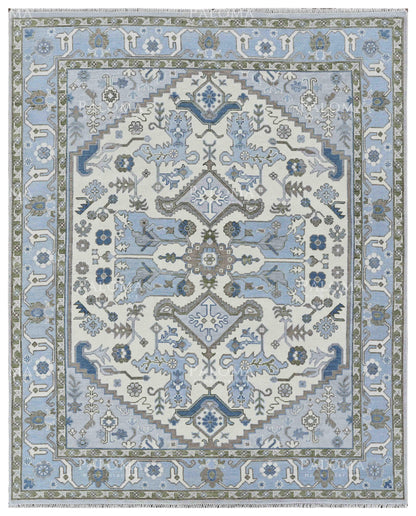 Handmade wool rug with traditional floral and geometric motifs