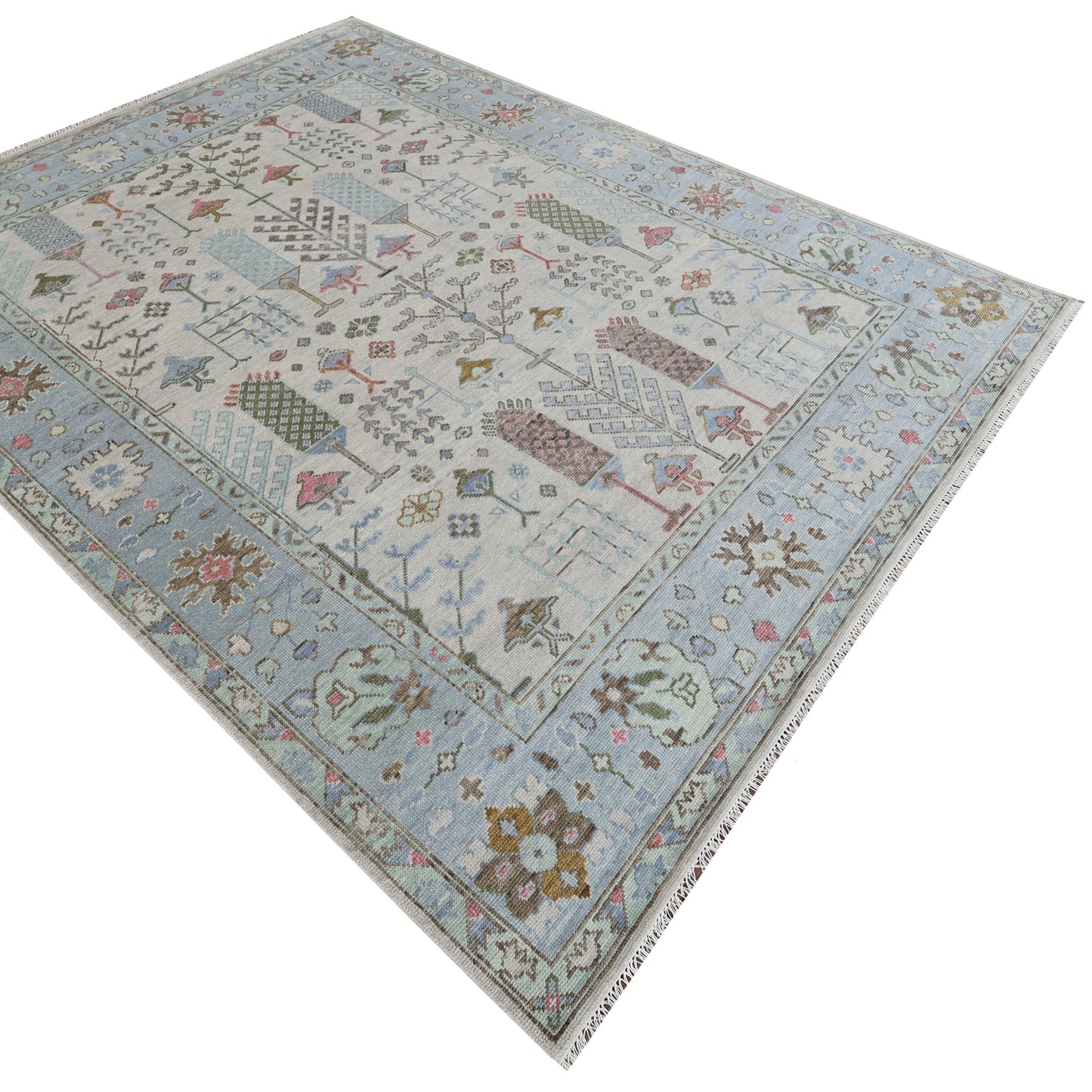 Full view of the Amelia handwoven floral wool rug