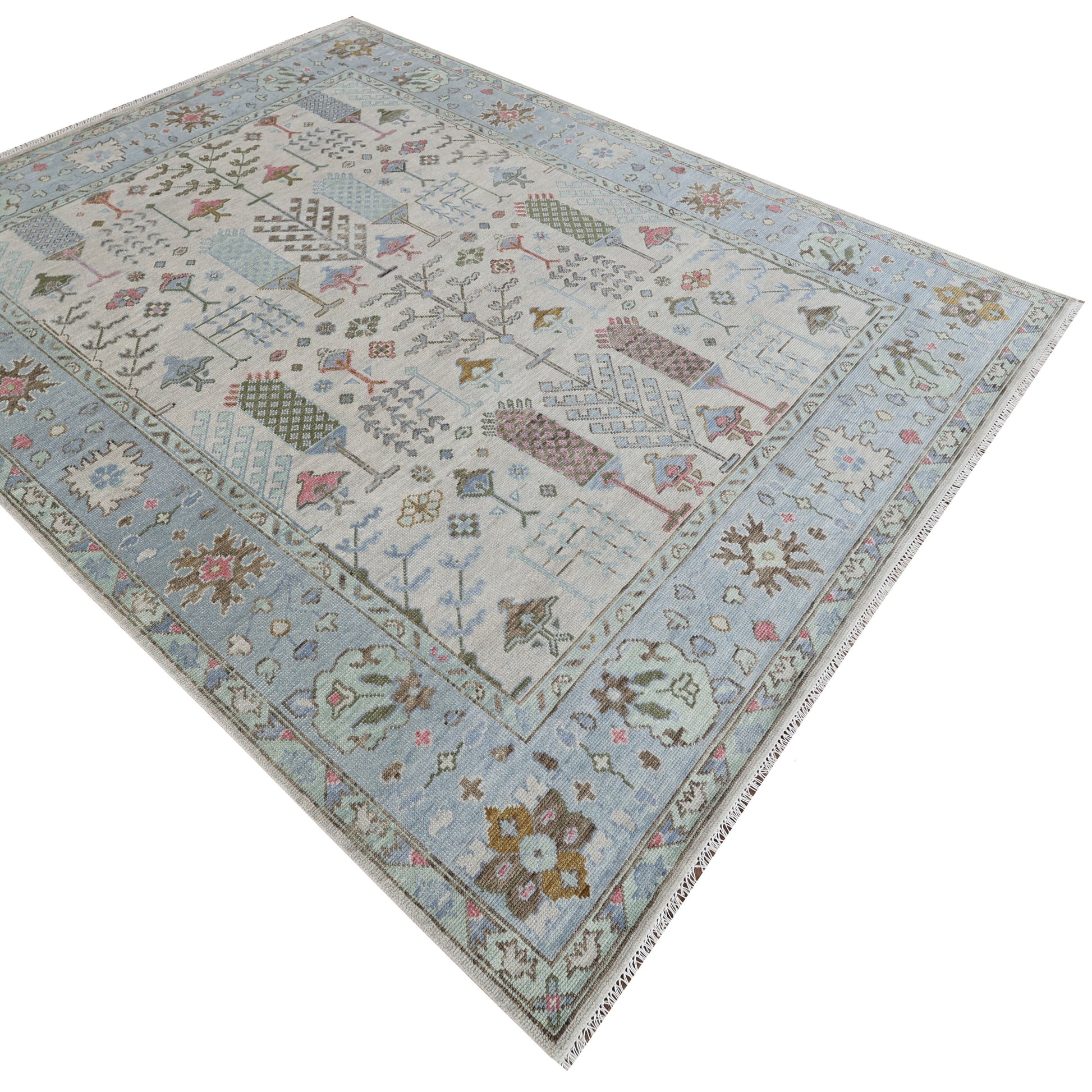 Full view of the Amelia handwoven floral wool rug