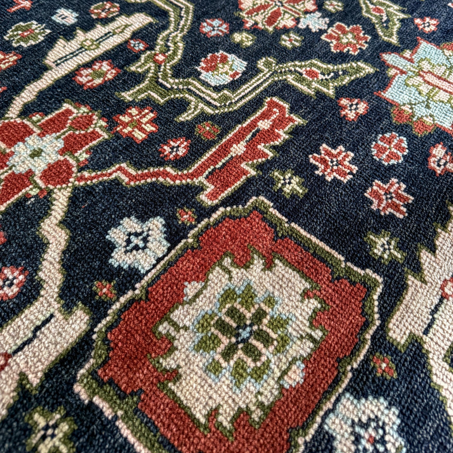 Close-up of the handmade Eleanor rug texture and pattern