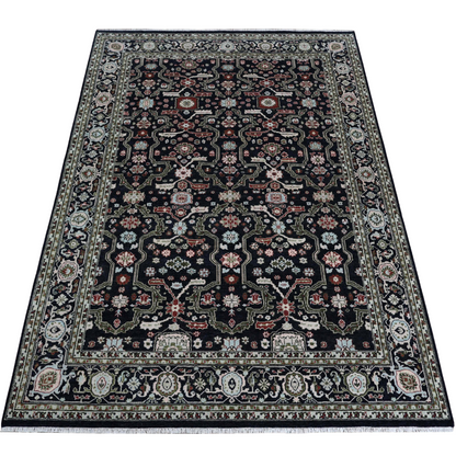 Eleanor navy Oushak area rug with traditional floral motifs